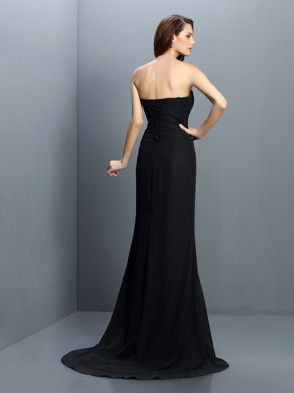 Wholesale Trumpet/Mermaid Strapless Pleats Sleeveless Long Chiffon Bridesmaid Dresses